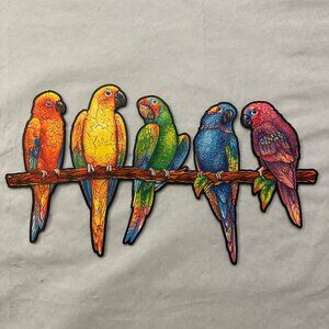 104 pc Playful Parrots Wooden Jigsaw Puzzle from Unidragon / 100% Complete